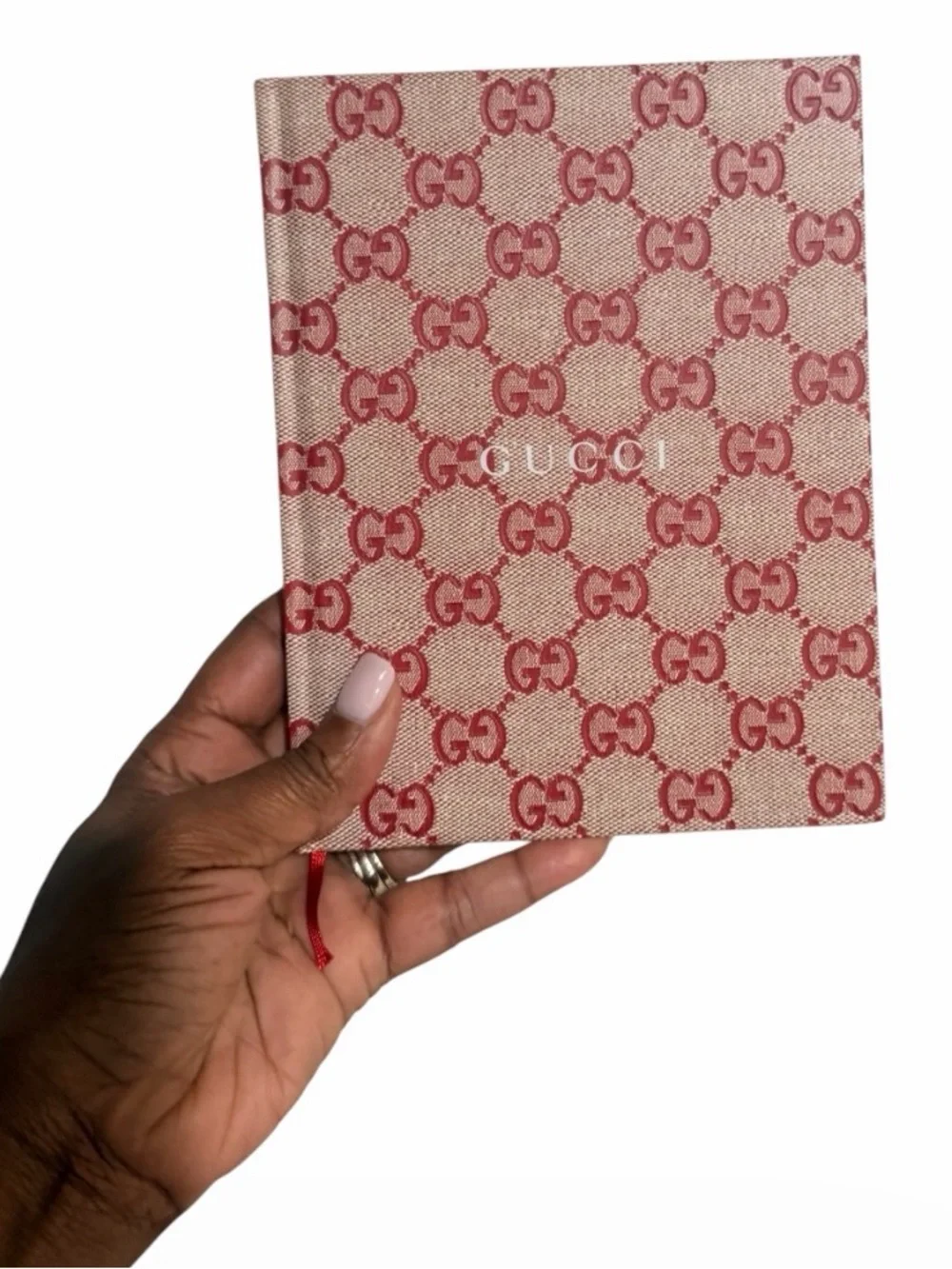 Gucci Beige & Red Monogram Notebook - Designer Coffee Table Accent